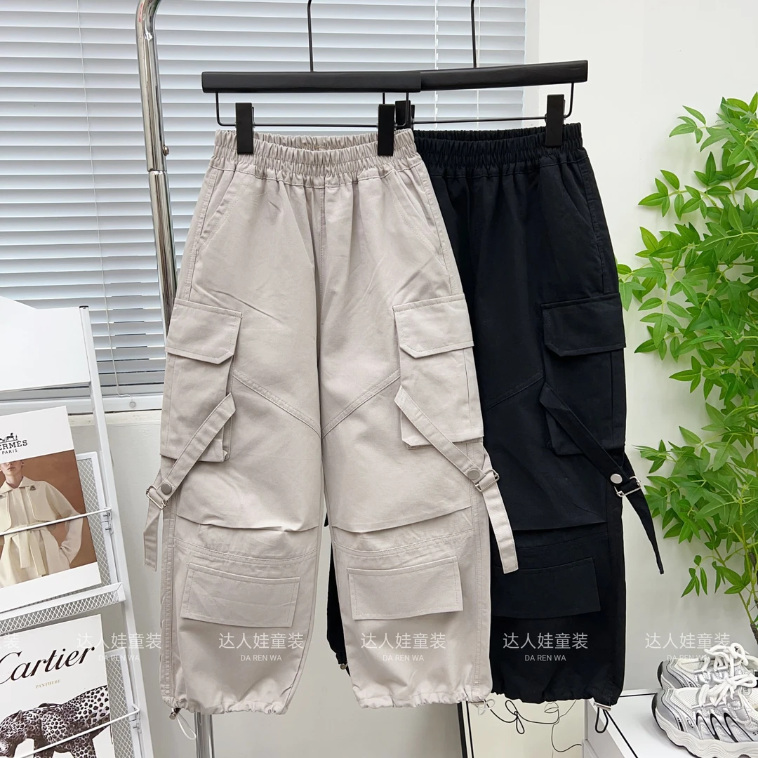 男童春秋款2025新款纯棉工装裤儿童帅气直筒裤男孩春秋街舞长裤