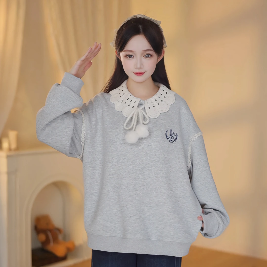 【初中生】卫衣女加绒上衣冬季高中生甜美可爱娃娃领大童学生青少女