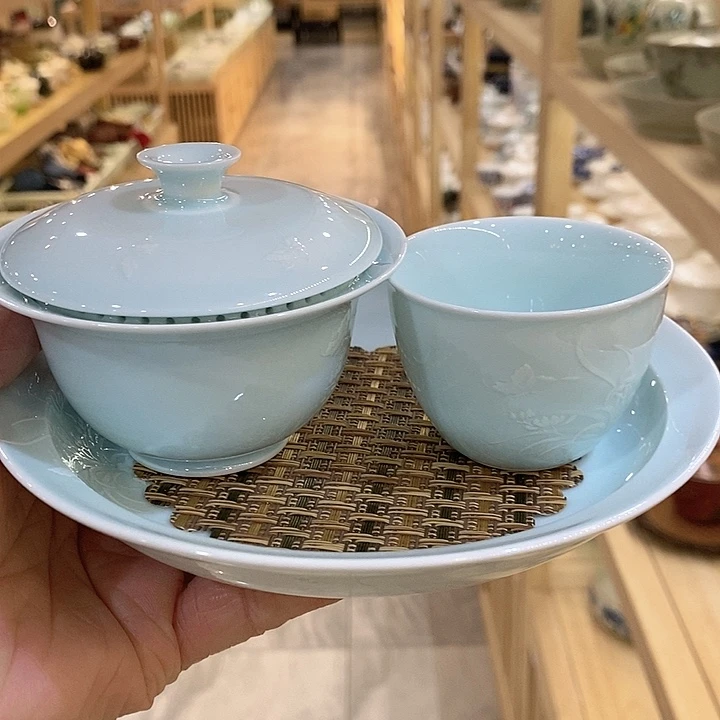 青瓷茶具盖碗壶承杯茶杯1