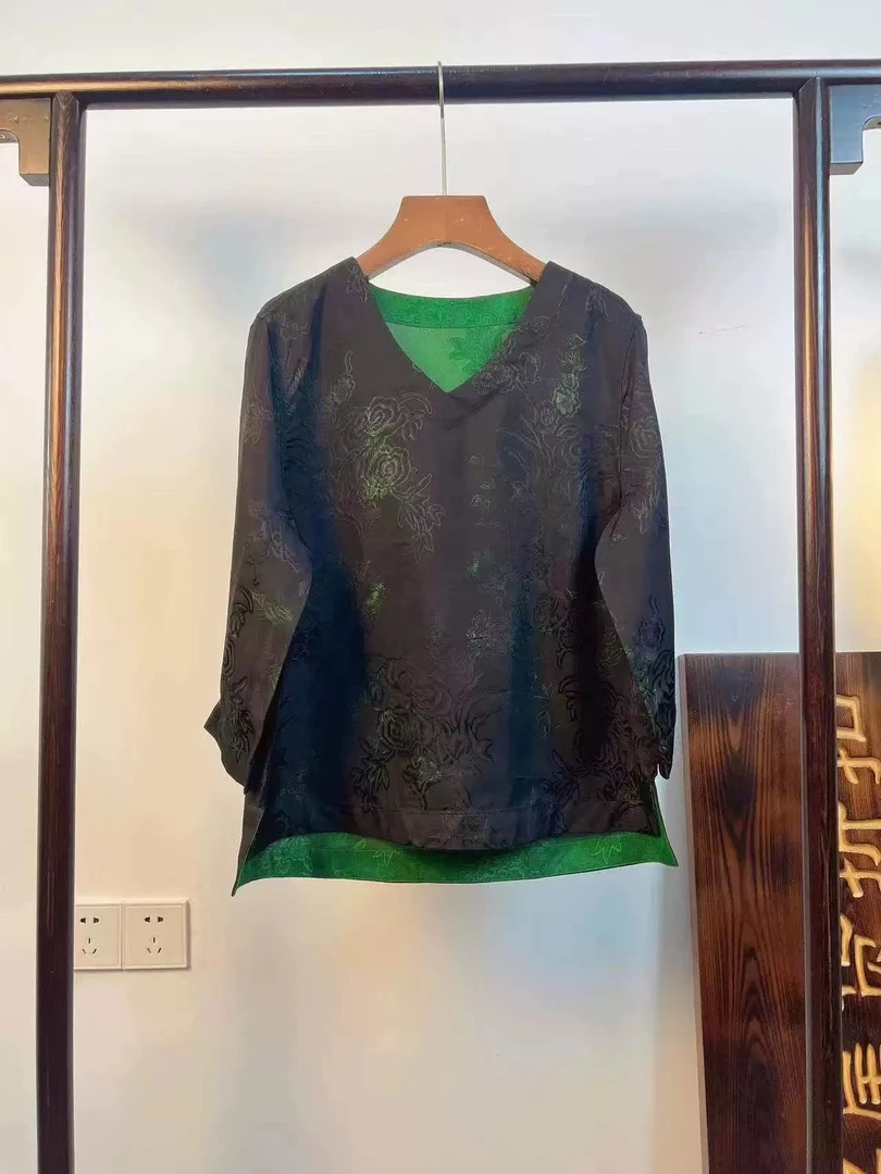 【甜蜜觅】新款花萝 桑蚕丝 双面双穿 显瘦气质 百搭上衣