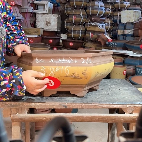 紫砂花盆六方盆一只