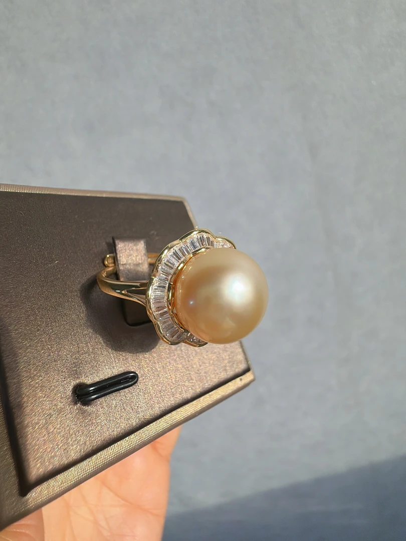 海水南洋金珠太阳花材质14 ~15mm开口可调节几乎无瑕疵精品S925银