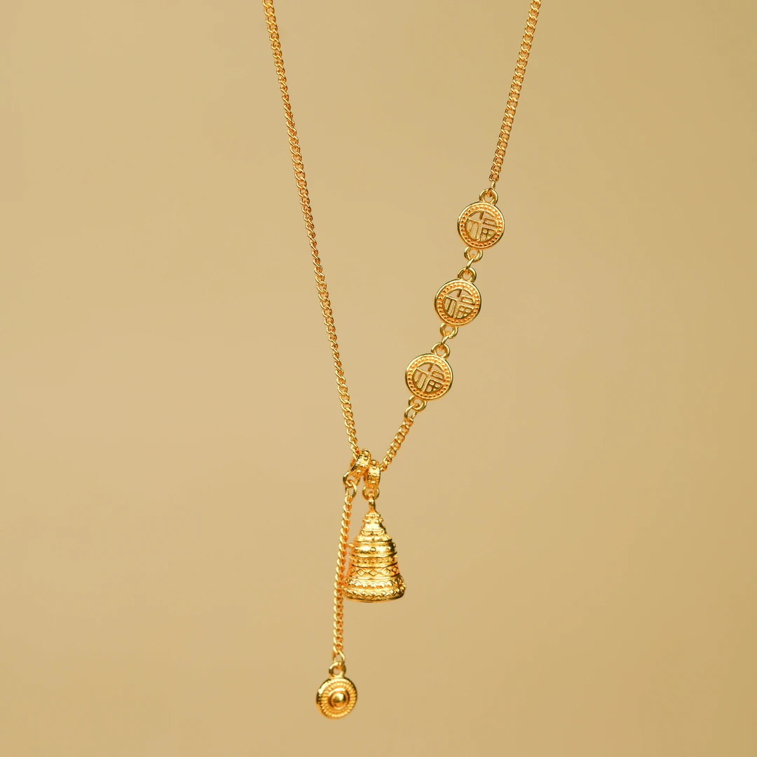 坠链均足银 足银项链【万两】足银许愿塔套链金色简约时尚坠链情侣