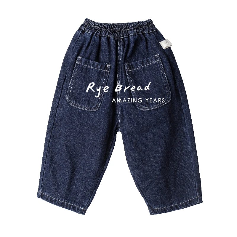 ryebread/黑面包童装 韩系个性加绒男小童直筒宽松牛仔裤4冬