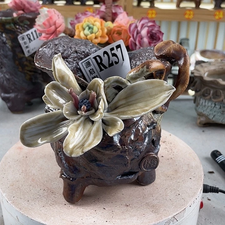 紫砂花盆景德镇陶瓷花盆257