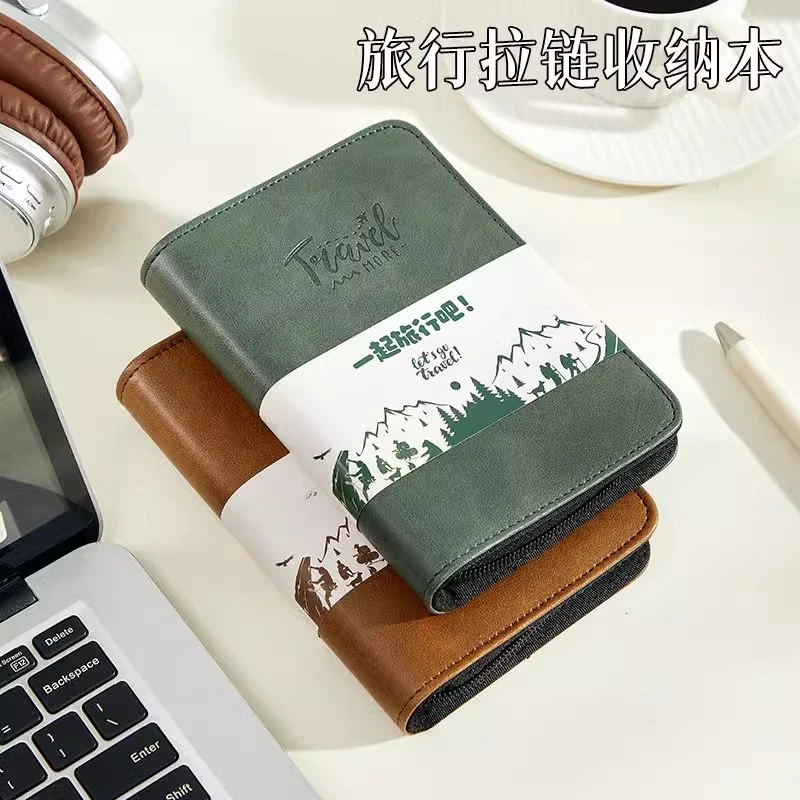 新款旅行拉链手账本随身活页笔记本精致活页日记本创意卡册收纳本