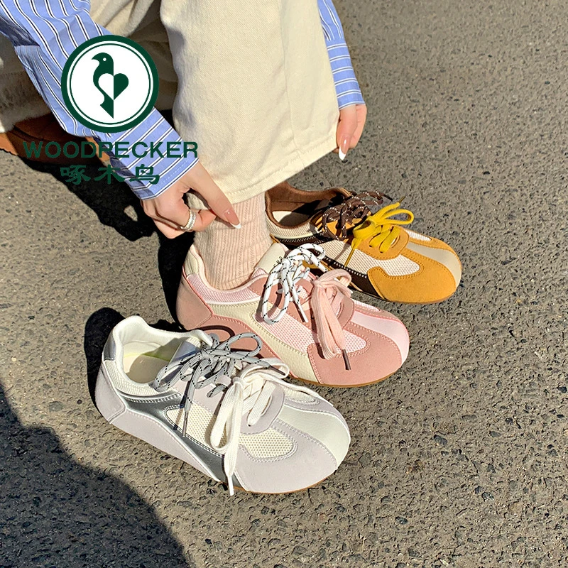 啄木鸟韩系小众复古德训鞋2025春季新款内增高板鞋休闲运动阿甘鞋