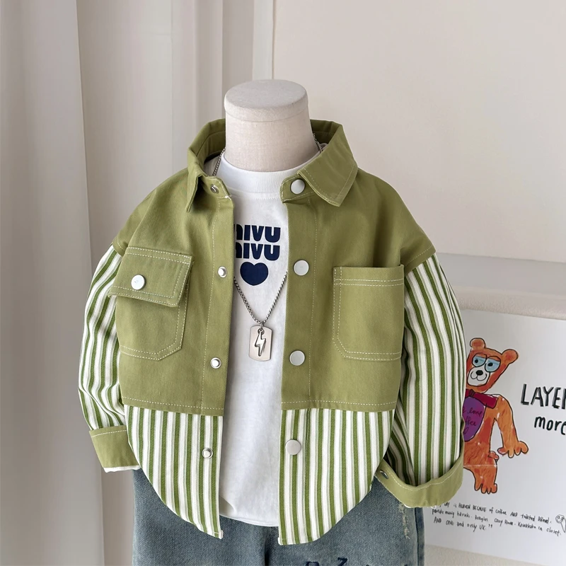 男童衬衫外套春秋装2025新款儿童衬衣开衫春季男孩潮小男孩外套
