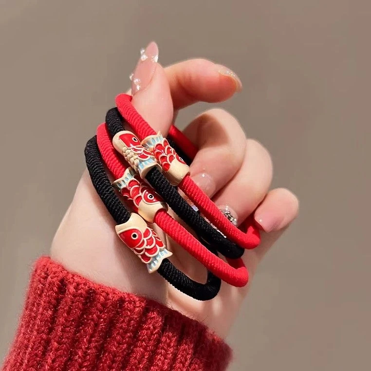 锦鲤红色中国风发圈扎发皮筋新款高弹力耐用2025新年儿童头绳端午