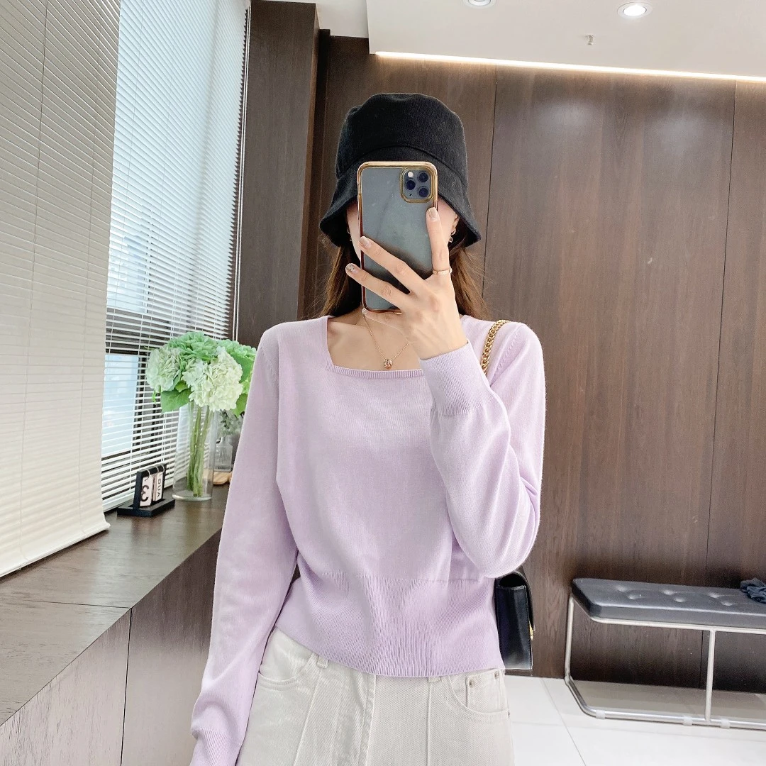 IMFLY金小金自制女装 绵羊毛衫DYW8663春季方领打底针织衫短上衣