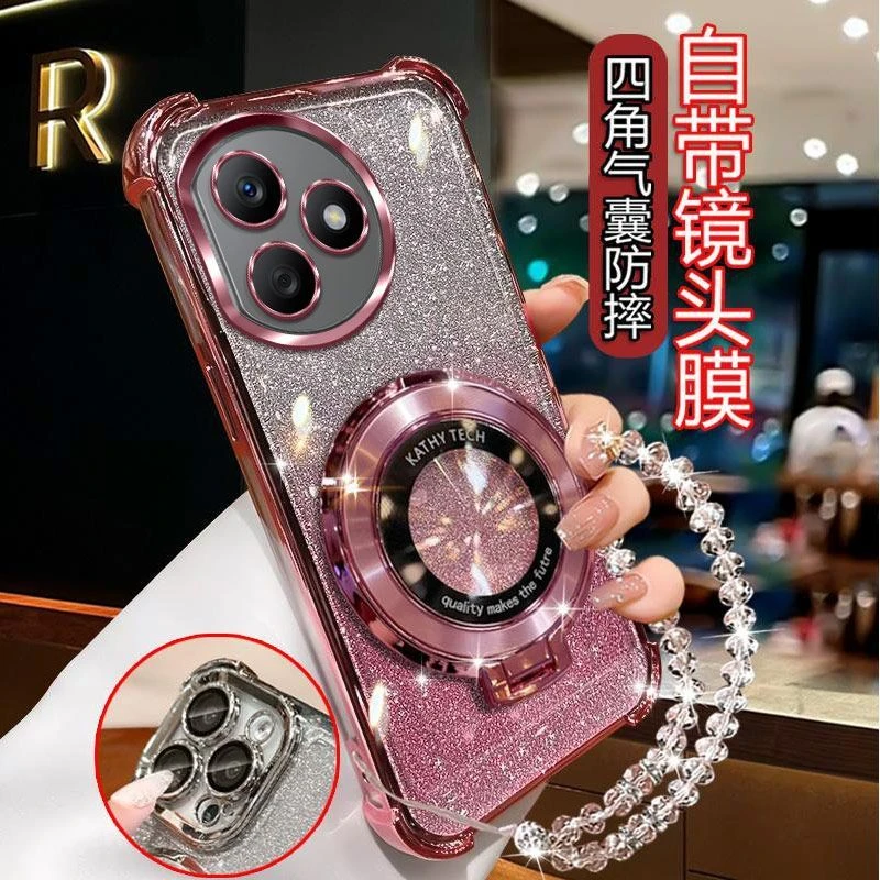 气囊防摔荣耀X50i+手机壳LLYAN00高质量镜头全包闪粉CD支架轻奢女