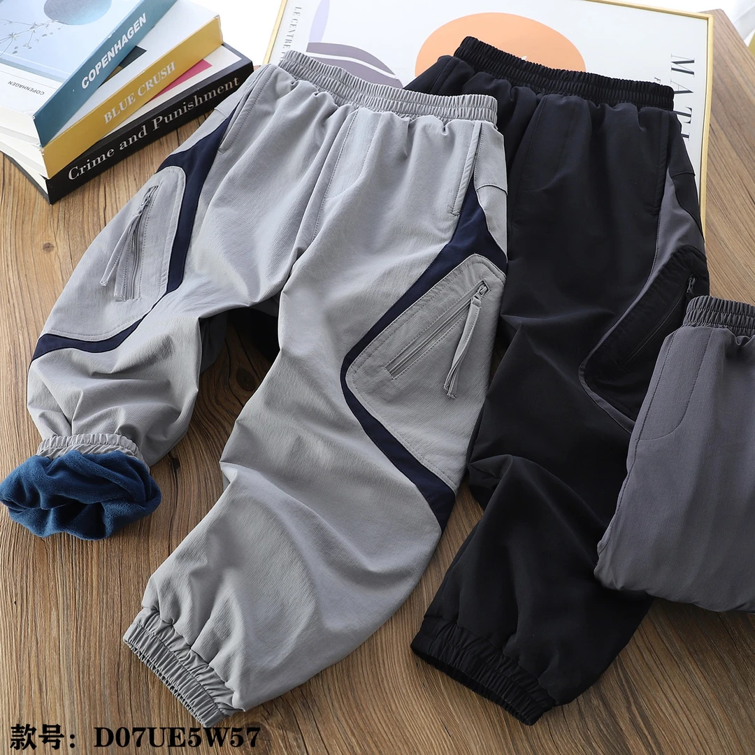 男童加绒一体绒长裤冬季2025新款中大童撞色洋气裤子