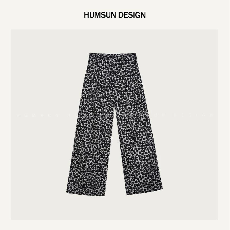 HUMSUN/禾木笙「生如夏花」棉麻碎花压褶排扣遛弯防晒阔腿裤 5A686