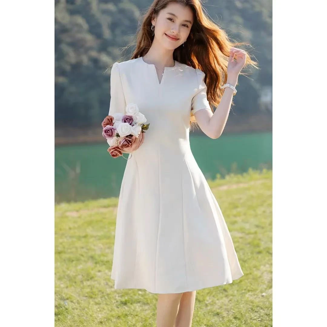 【齐小齐】夏季新款名媛连衣裙赫本风小黑裙子高端轻礼服【短款】8081