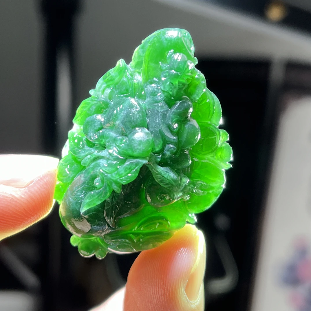 缅甸天然A货翡翠蓝水如意毛货买断需抛光