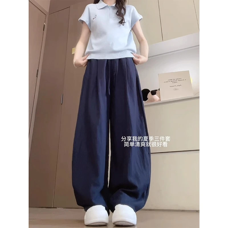 天丝亚麻气球裤女夏季薄款高腰慵懒垂感宽松休闲小个子弯刀阔腿裤