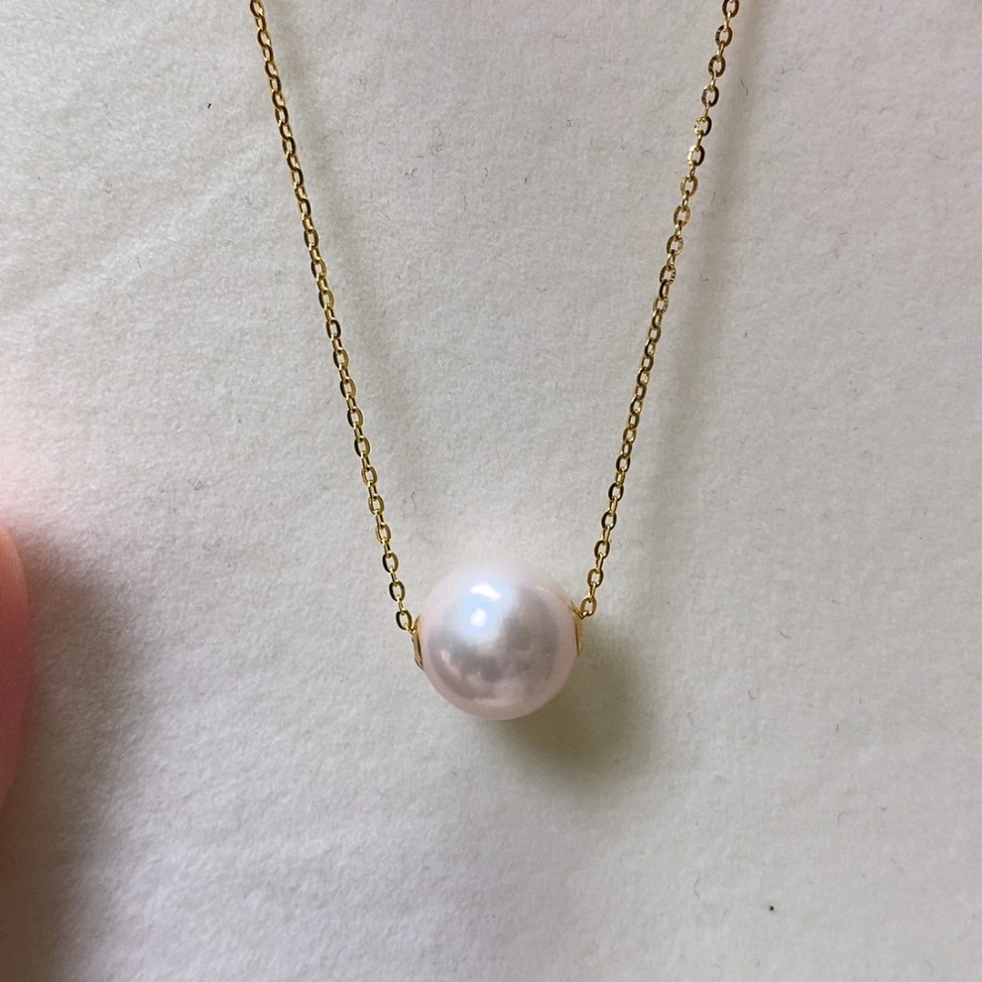 淡水珍珠18K金镶嵌吊坠(赠链)10.5mm微瑕