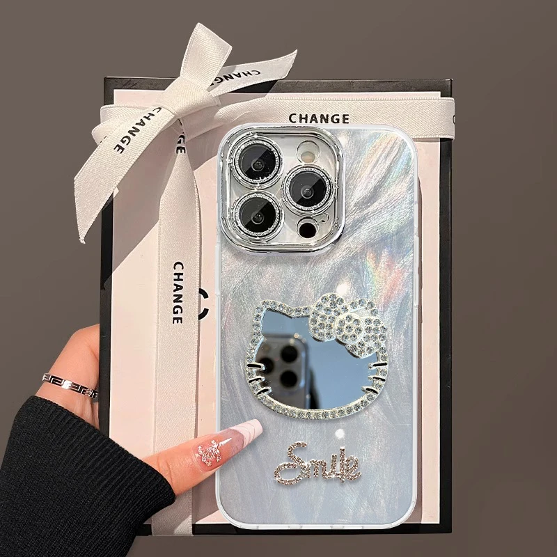 适用于苹果16/华为/oppo/vivo简约KT猫镜子手机壳网红流行创意女