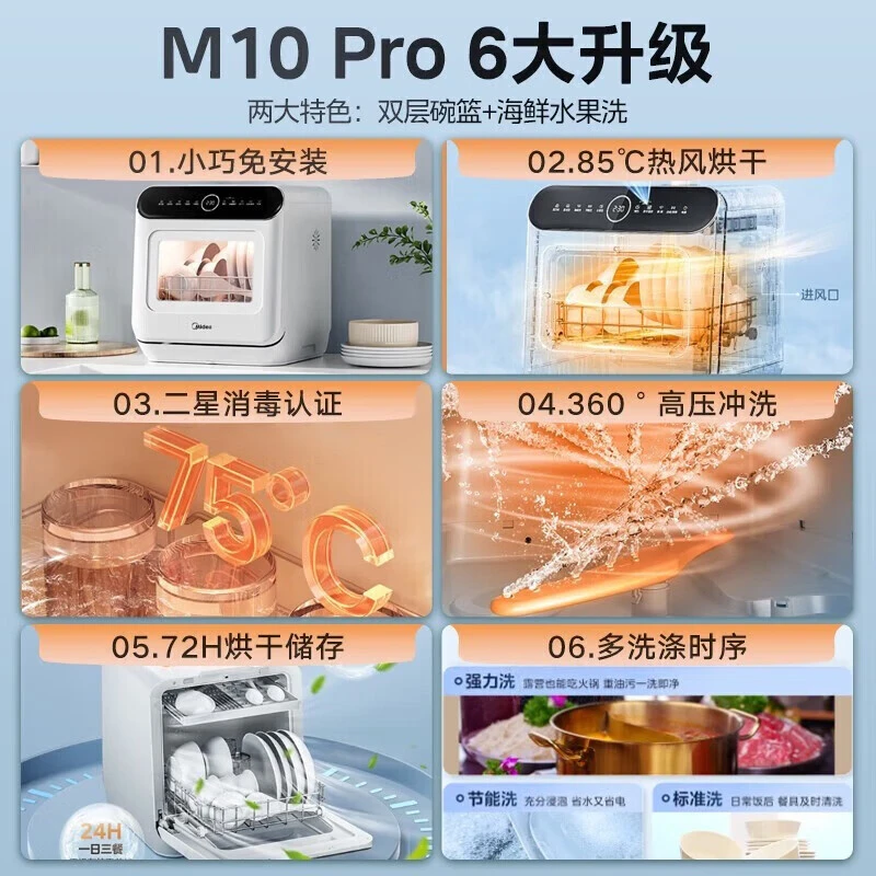 【国家补贴】美的M10 Max台式洗碗机小型刷碗机热风强烘干二星消毒
