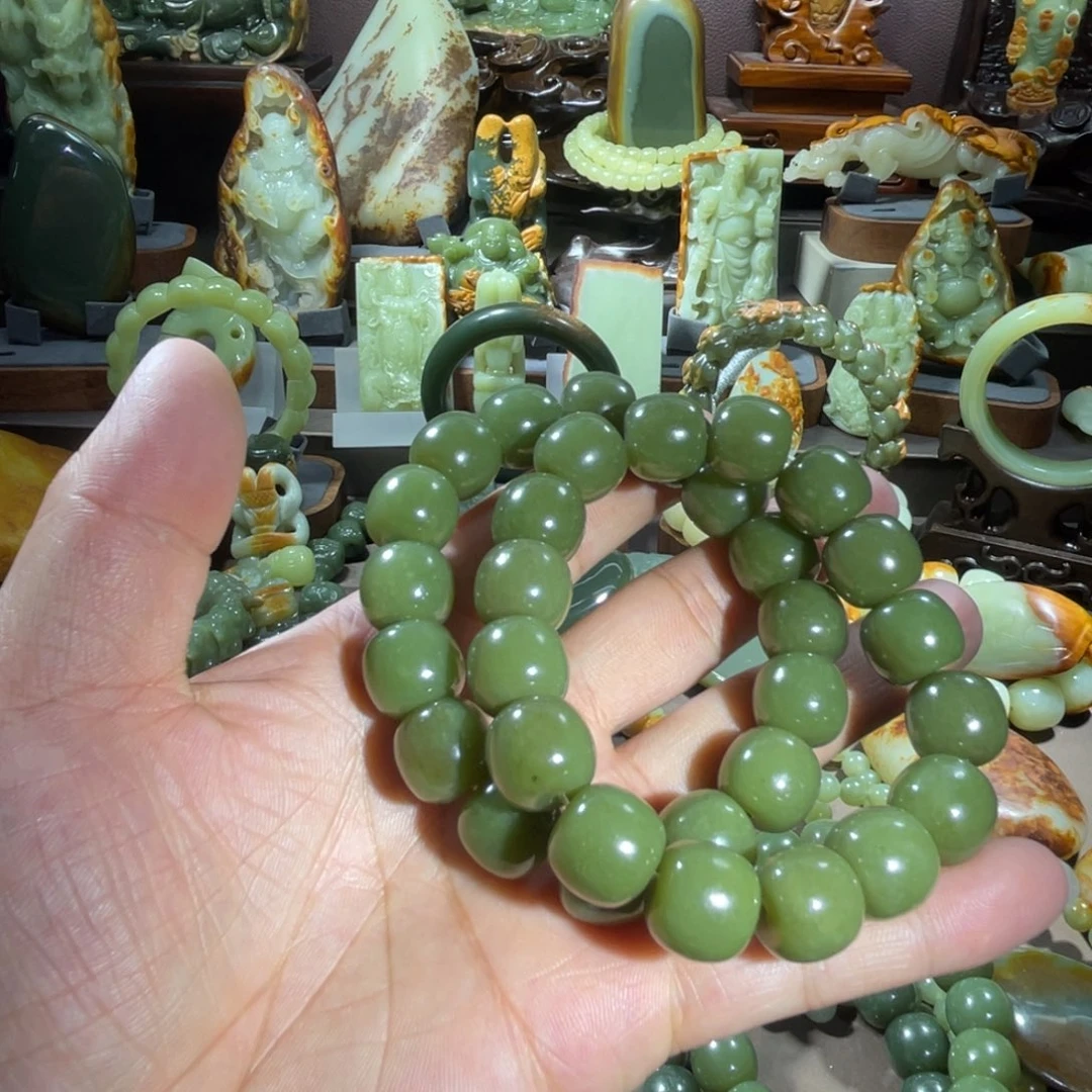 透闪石质玉手串13✖️14未镶嵌威***关