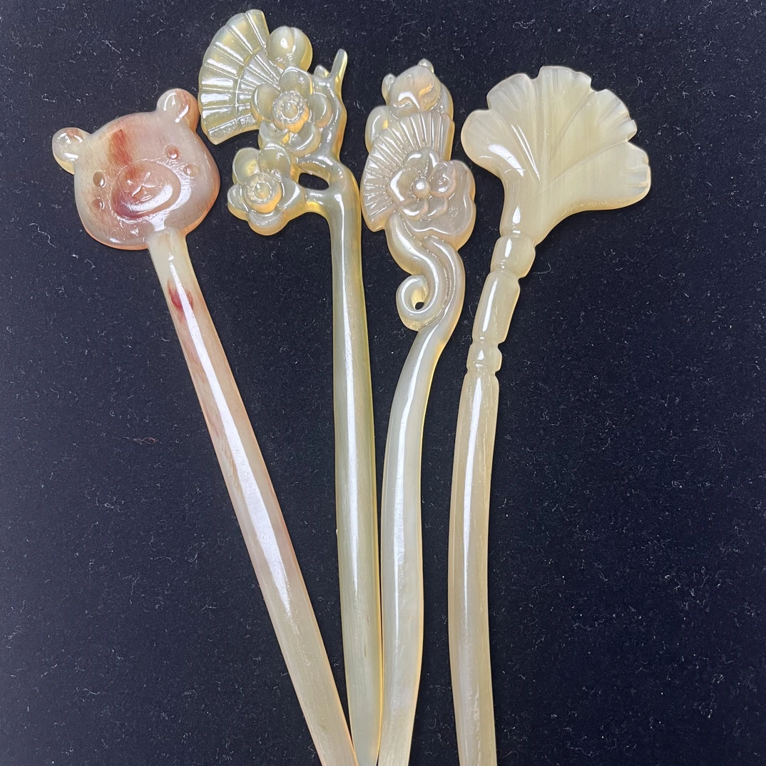 天然羊角古风发簪女新中式发簪简约复古风