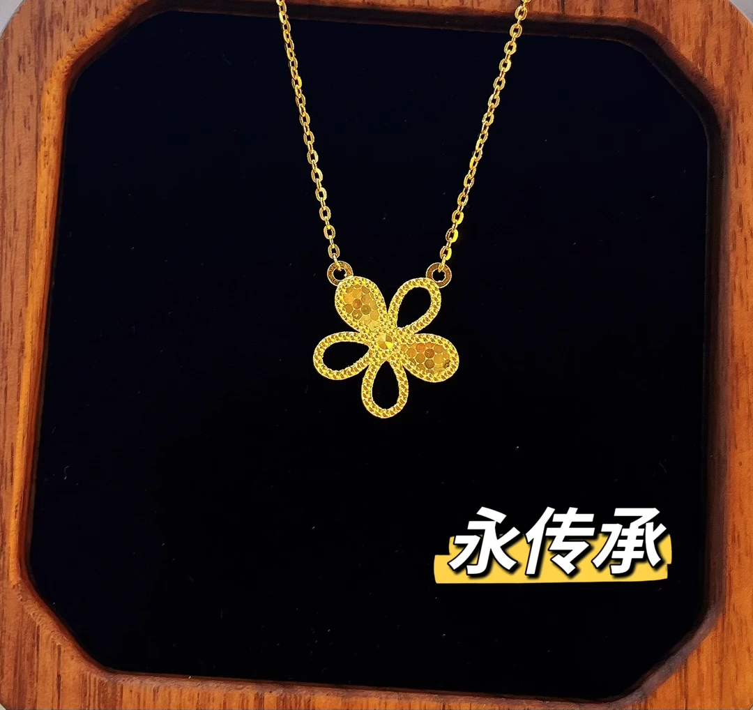 足银银制品 镀金银 花朵套链