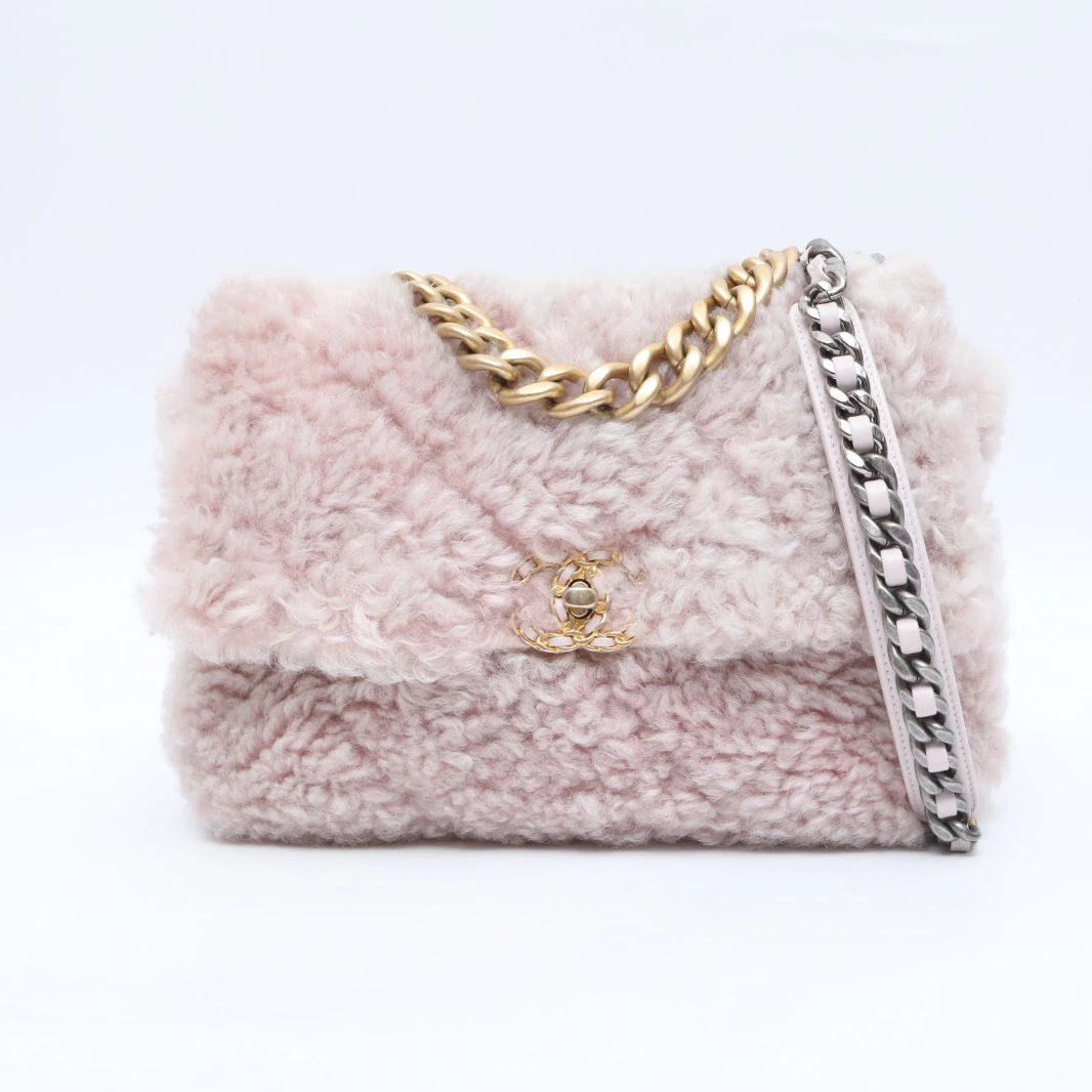 99新 Chanel/香奈儿 小花双双 19BAG 口盖包 中号 粉色 30开