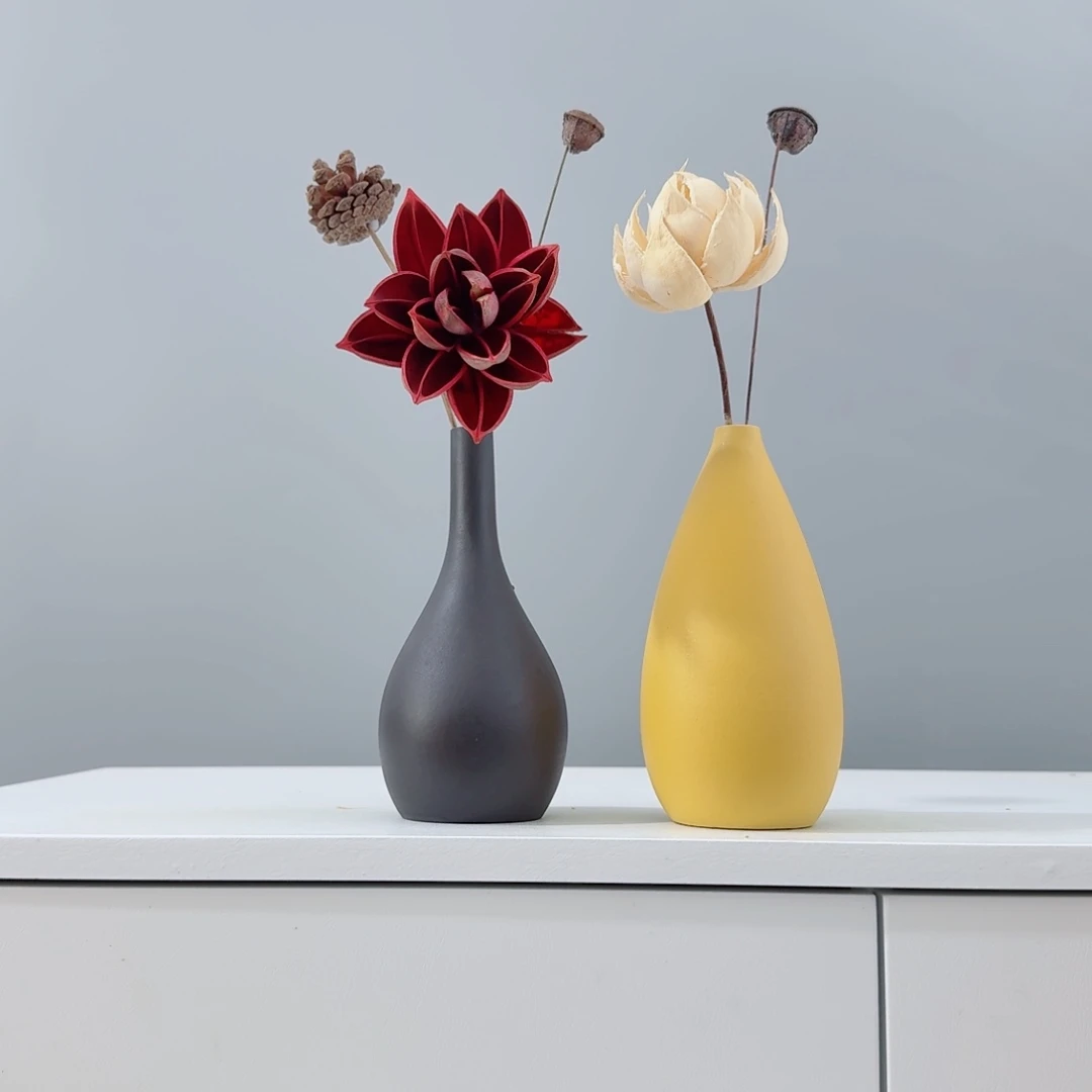 摆件陶瓷小花瓶含花总高约20-30cm