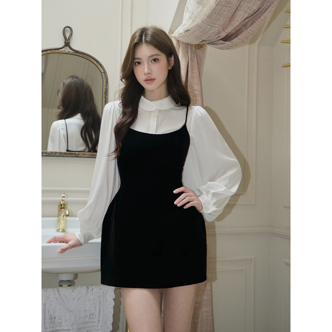 AVENEMENT交叠领法式衬衫天丝醋酸混纺内搭长袖上衣千金风女