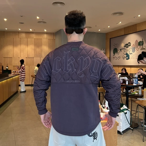DB男装冬季新款潮牌加绒加厚字母刺绣拼接卫衣男洋气百搭长袖7367