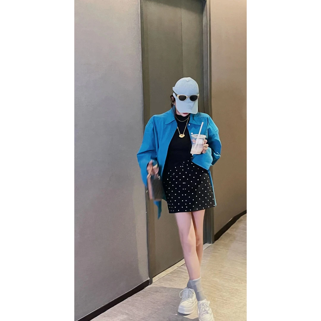 YEER·SHOP【一抹蓝】爱惨了高级感蓝色衬衫波点半裙