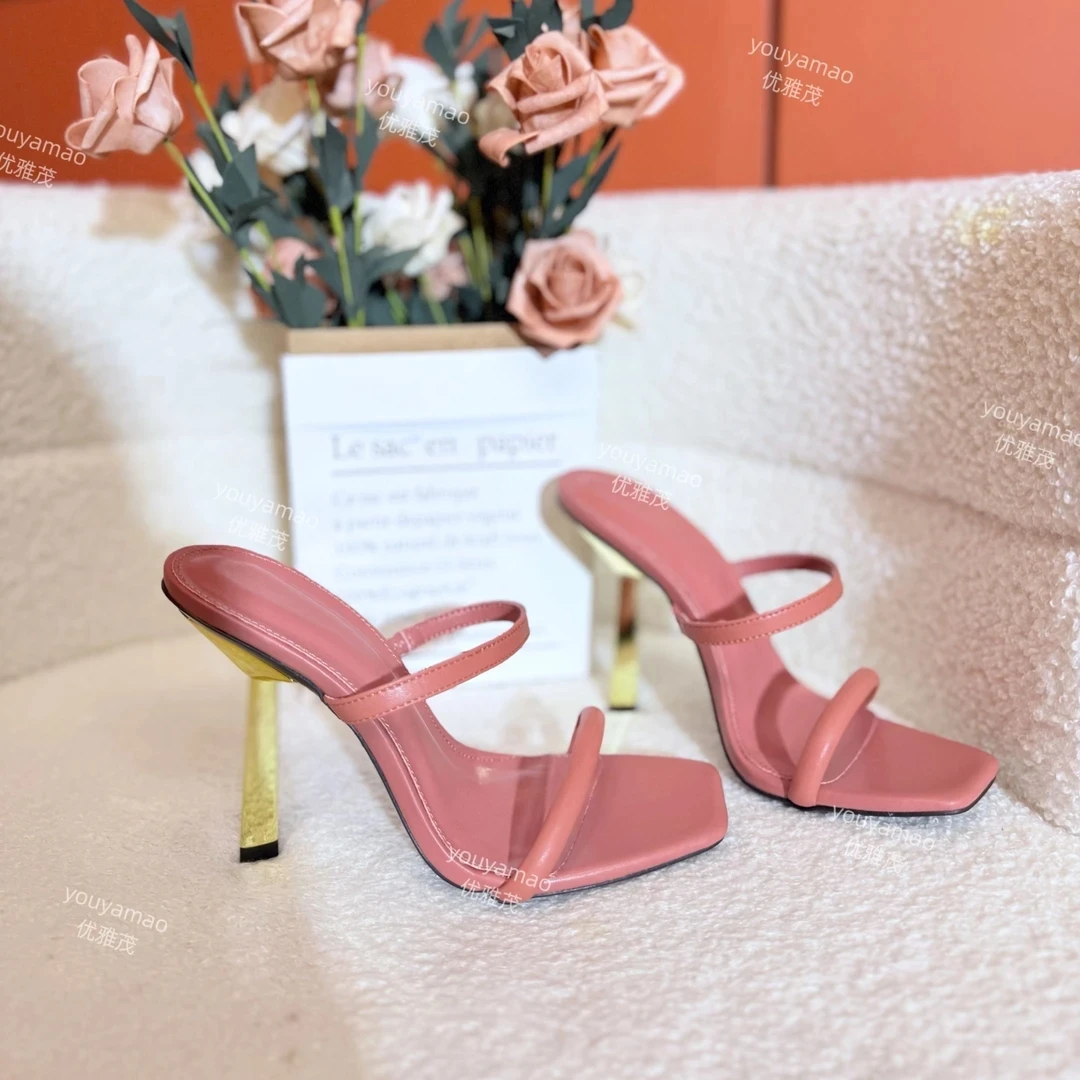 高跟方头胶粘鞋超高跟一字带凉鞋凉拖鞋法式女鞋露趾高跟鞋夏季