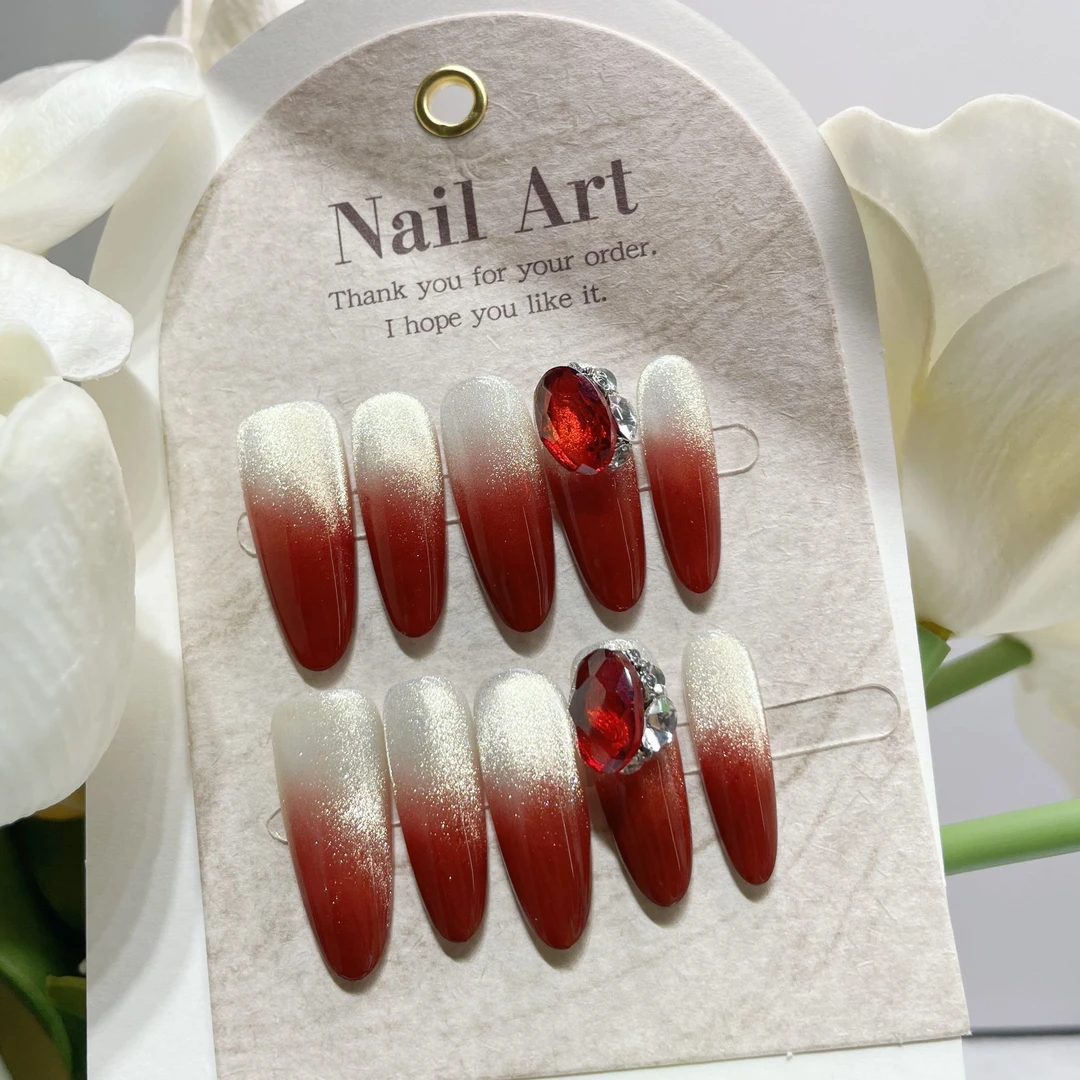 【红玫瑰】057 高级感显白猫眼美甲纯手工穿戴甲裸色猫眼穿戴美甲