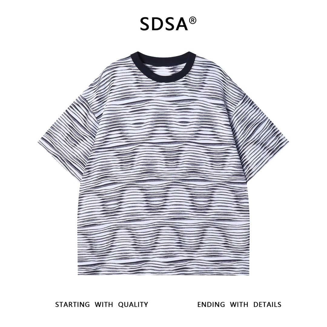 夏季高级感新款男士简约不规则条纹短袖T恤百搭潮流时尚圆领上衣