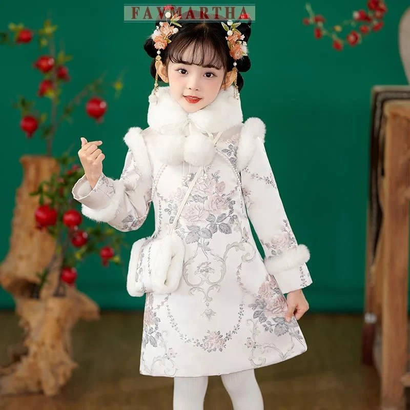 儿童旗袍冬季中国风2025新款女童国风唐装拜年服小女孩公主裙秋冬