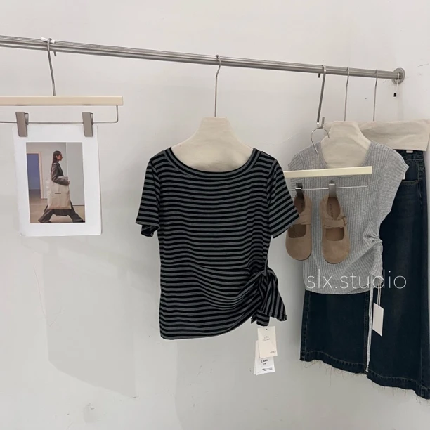 slx@ 2856 条纹侧边特色T恤