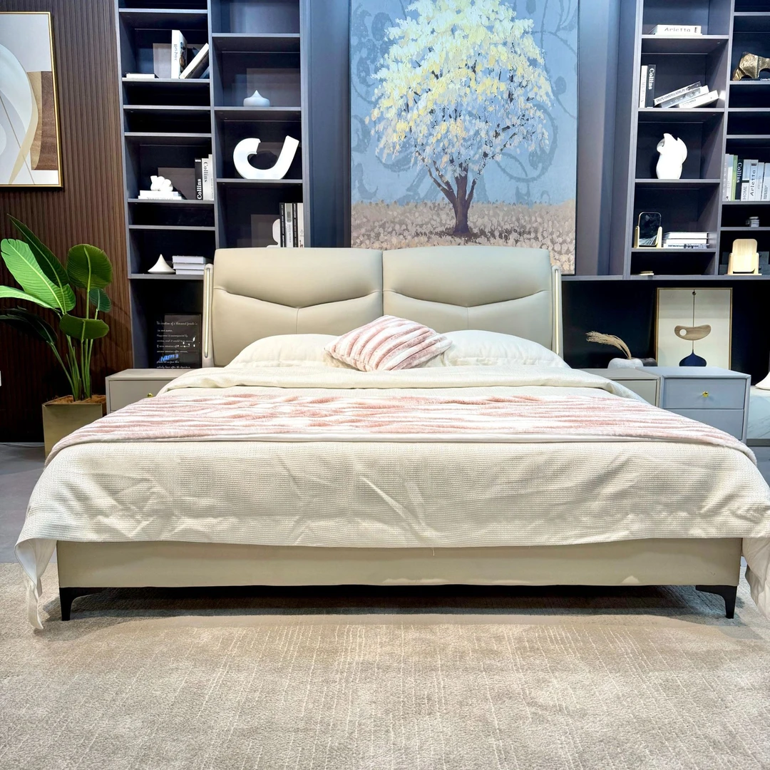 121#轻奢简约大床免洗主卧室储物高箱皮现代意式高端皮床儿童床