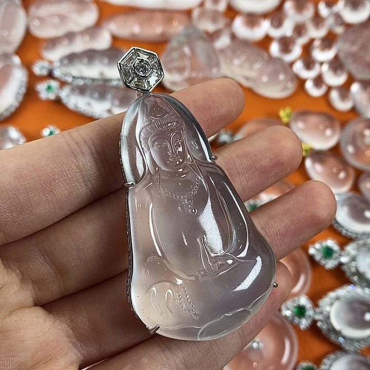 石英质玉银S925镀金镶嵌颈饰