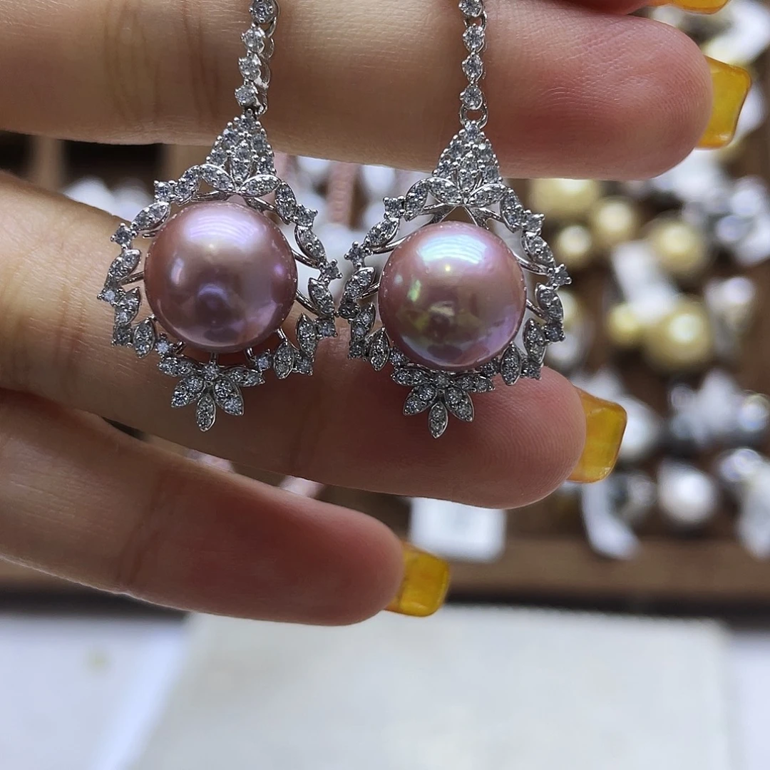 耳饰银S925镶嵌淡水珍珠