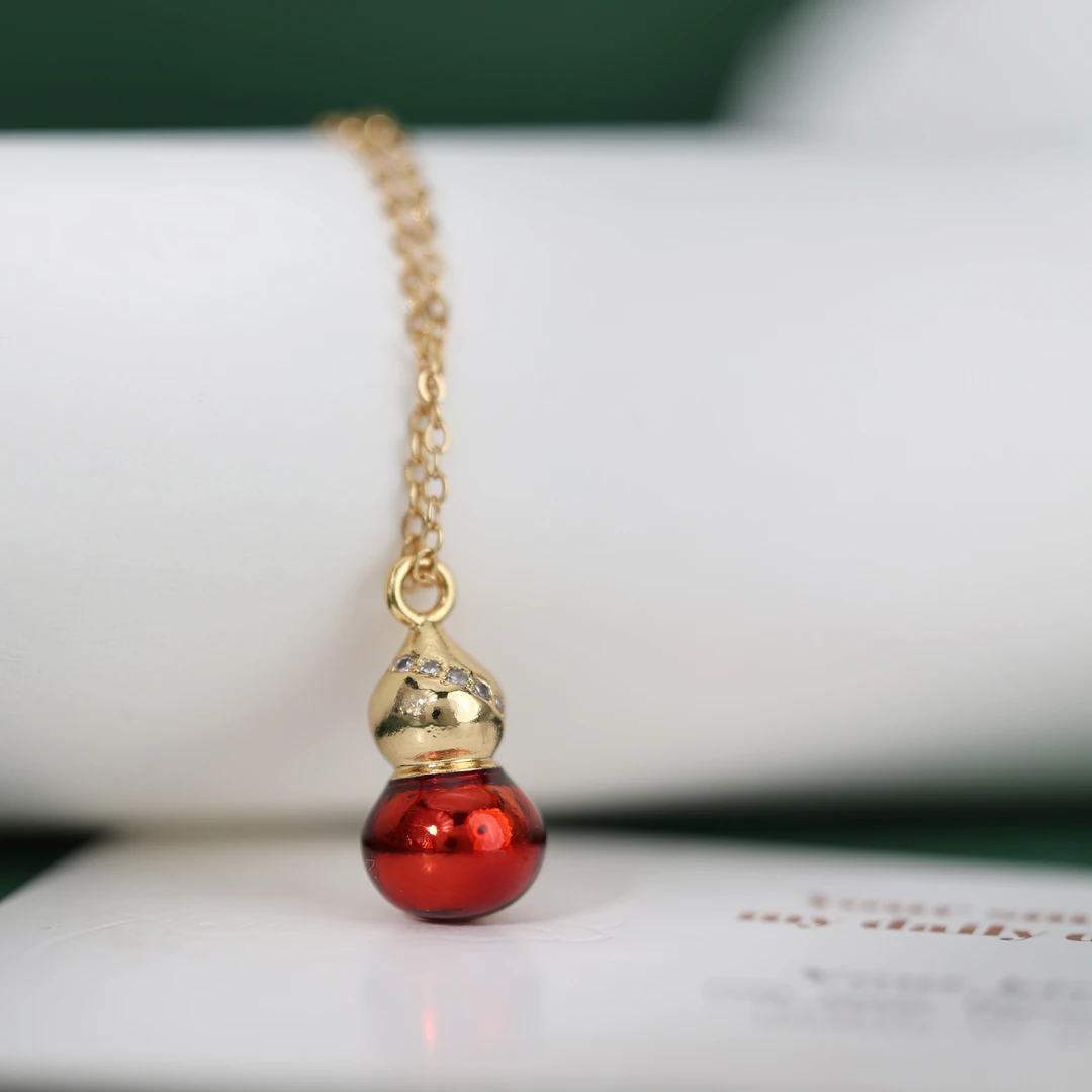 铜合金项链 中国风红色葫芦项链时尚高级精致坠链轻奢气质