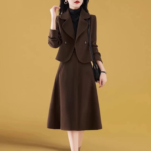 秋装套装2024年新款女装时尚气质高级感秋冬季毛呢西装裙子两件套
