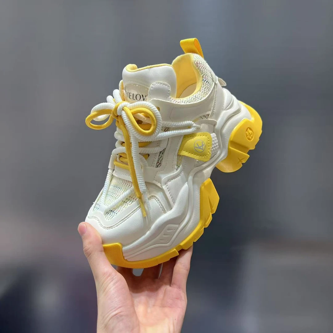 【WF】欧洲站厚底透气网面拼色老爹鞋女ins超火透气网面厚底松糕潮