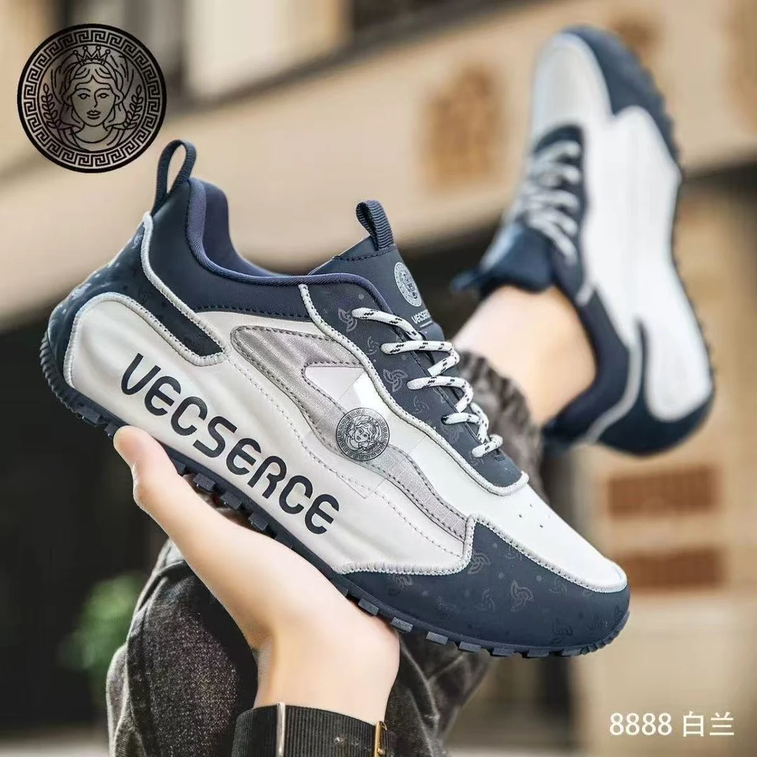 低帮跑步半粒面皮运动鞋男士时尚休闲鞋皮革拼接减震8888-3