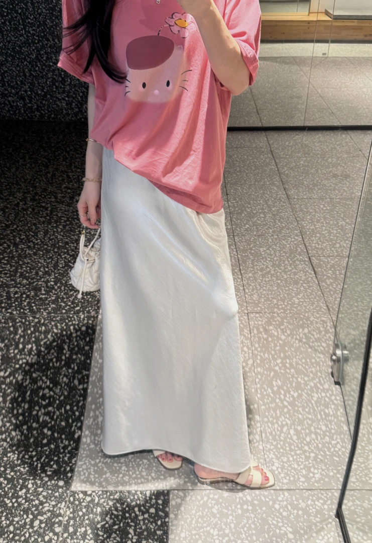 CJJ【流光裙】夏季高腰设计感缎面薄款A字裙垂感显瘦百搭半身裙子