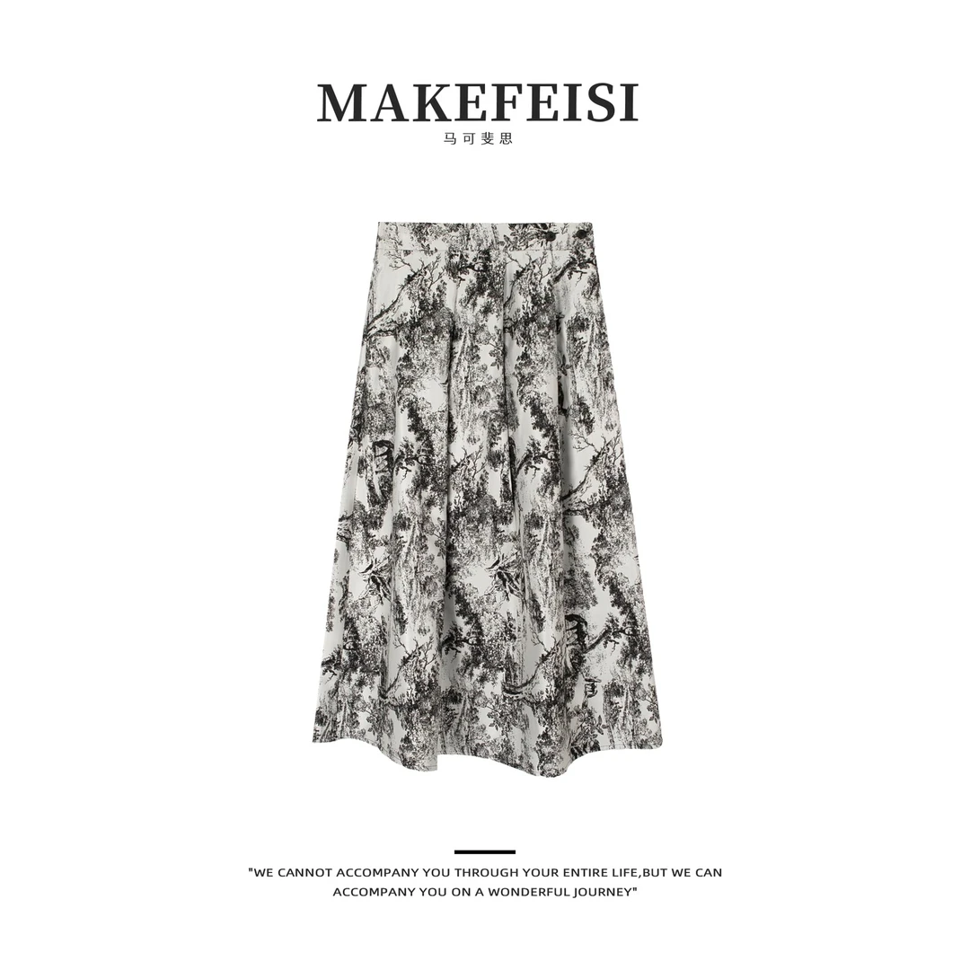 水墨繁花|印花压褶显瘦气质优雅通勤半身裙BQ266-1