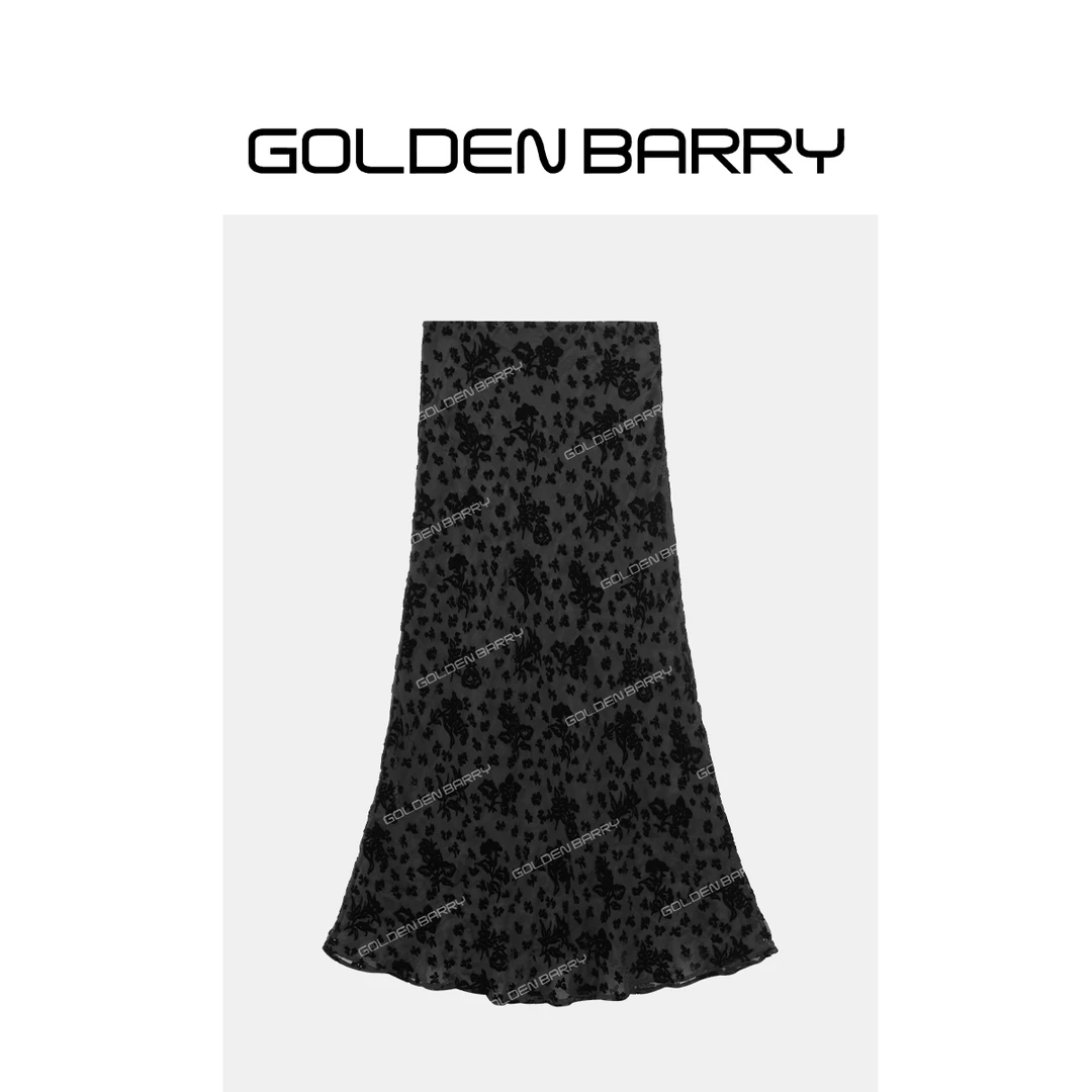 GOLDENBARRY|310160“恋恋花影”真丝烧花鱼尾半裙