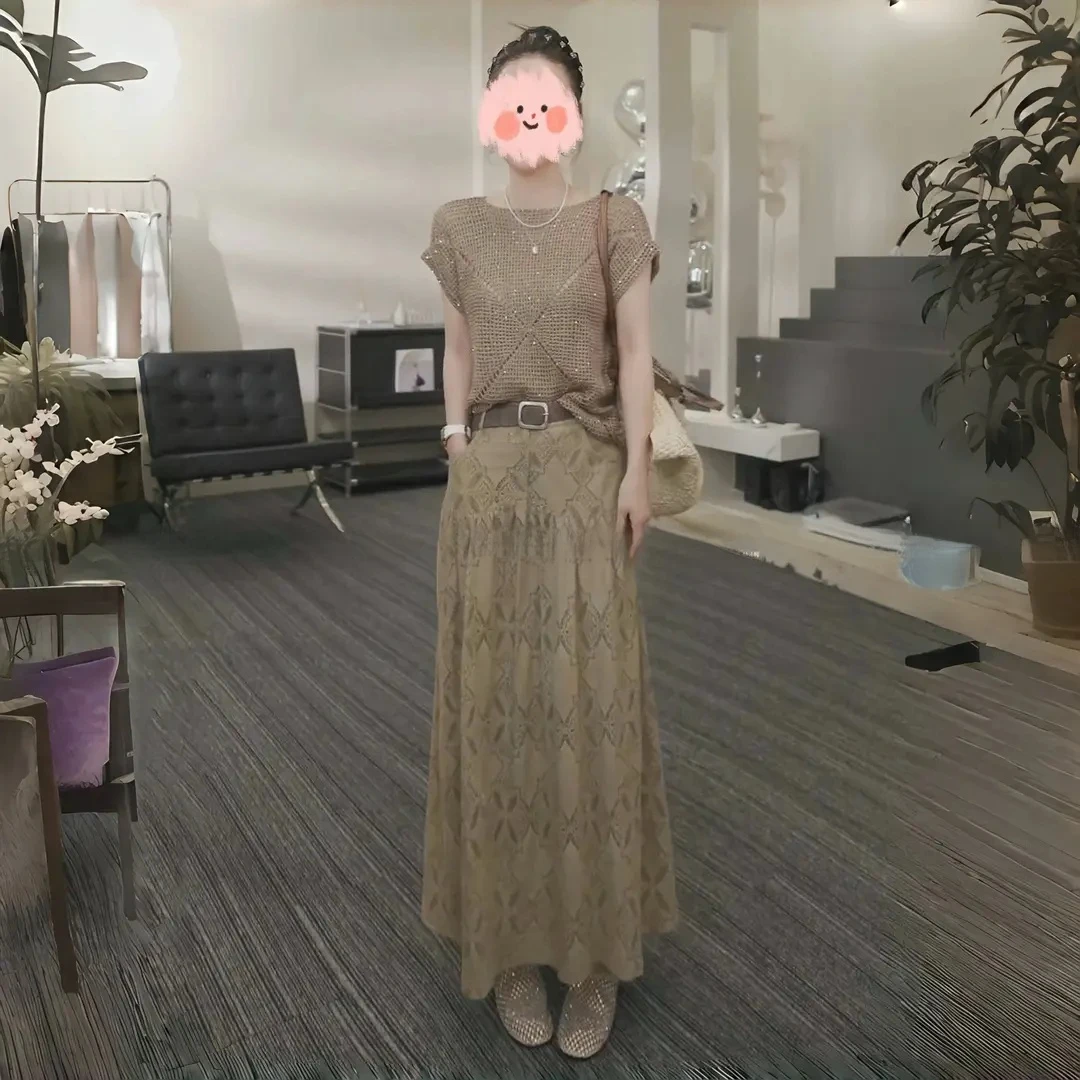 小众炸街高级感女装夏季减龄宽松短袖针织上衣百搭半身裙子套装女