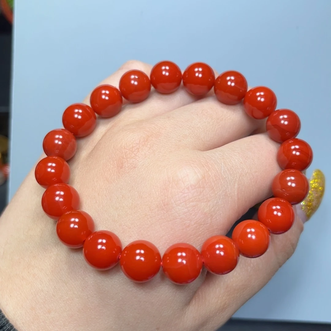 南红玛瑙辣椒红圆珠10mm单圈未镶嵌