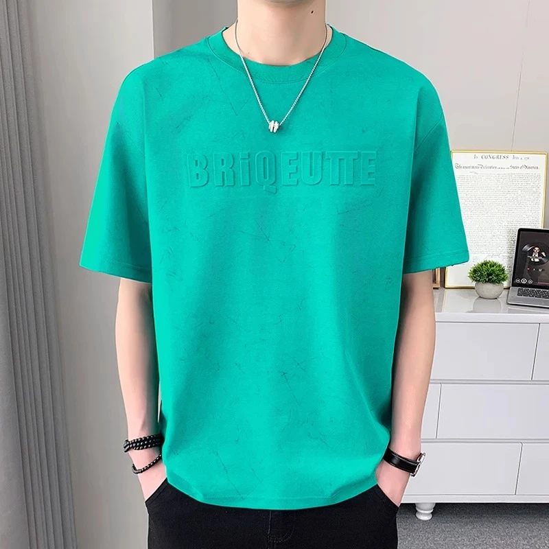 钢印潮流时尚冰丝凉感短袖T恤男2025新款夏季潮牌男装半袖体恤衫