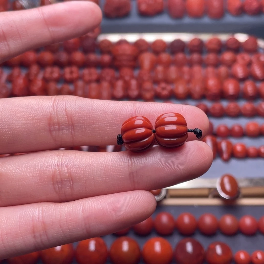 未镶嵌其他南红玛瑙W10➕瓦西偏锦红南瓜老型珠一对